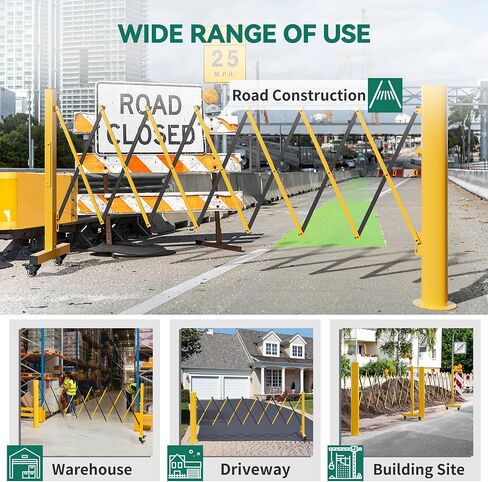 YITAHOME Metal Expandable Mobile Barricade, 8FT Folding Security Gate, Retractable Driveway Gate, Folding Safety Barricade with Casters in Saudi Arabia