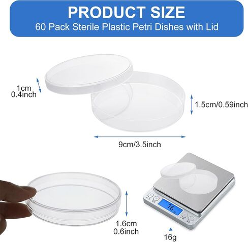 WOPPLXY 60 Pack Sterile Plastic Petri Dishes with Lid, 90mm Dia x 15mm Deep, Lab Petri Plate Dish for Lab Analysis, School Projects, Blood Samples, Plant & Seed Cultivation Cell-Culture Petri Dish in Saudi Arabia