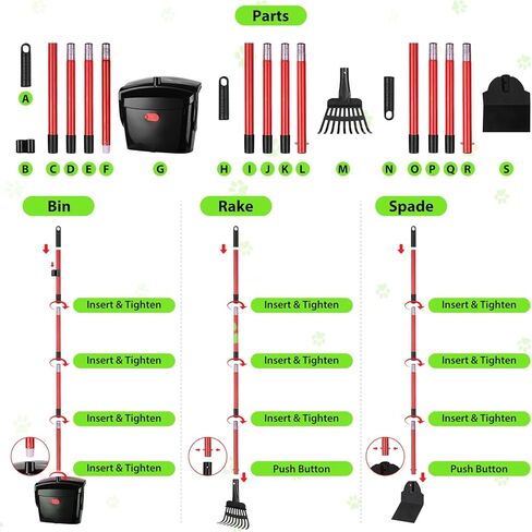 مغرفة مخلفات الكلاب من PLOEOUAR للكلاب الكبيرة شديدة التحمل، مغرفة مخلفات الكلاب للكلاب الصغيرة المتوسطة مع مقبض طويل لتنظيف نفايات الحيوانات الأليفة، سلة دوارة وأشعل النار ومجرفة مع 40 كيس نفايات للفناء في الهواء الطلق (أحمر) in Kuwait