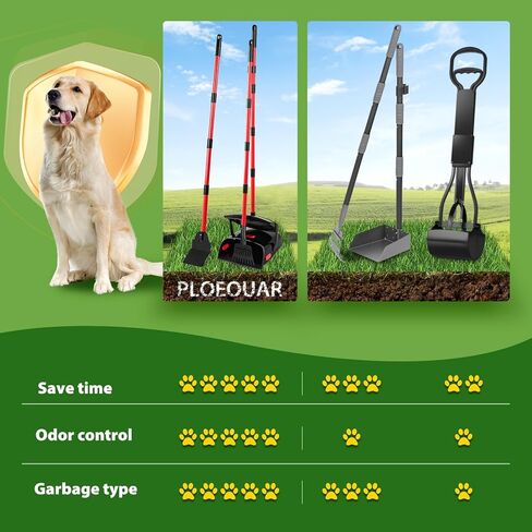 مغرفة مخلفات الكلاب من PLOEOUAR للكلاب الكبيرة شديدة التحمل، مغرفة مخلفات الكلاب للكلاب الصغيرة المتوسطة مع مقبض طويل لتنظيف نفايات الحيوانات الأليفة، سلة دوارة وأشعل النار ومجرفة مع 40 كيس نفايات للفناء في الهواء الطلق (أحمر) in Kuwait