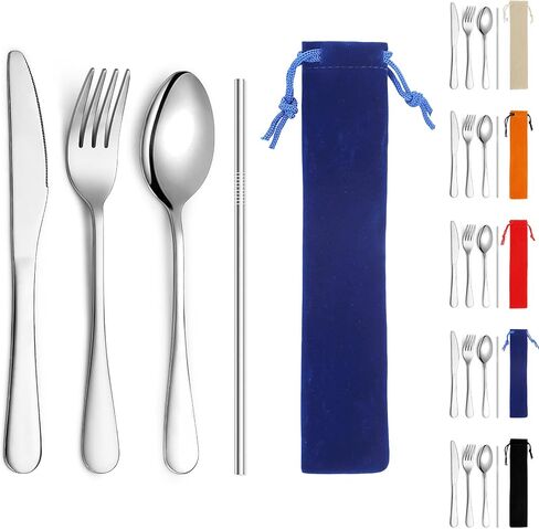 Kyraton Camping Silverware Set 4 Pieces with Portable Base, Stainless Steel Flatware Camping Utensil Set Travel Cutlery Set for Outdoor Picnic Office School Farm Work Lunch Box in Kuwait