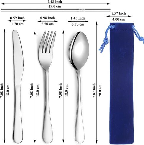 Kyraton Camping Silverware Set 4 Pieces with Portable Base, Stainless Steel Flatware Camping Utensil Set Travel Cutlery Set for Outdoor Picnic Office School Farm Work Lunch Box in Kuwait