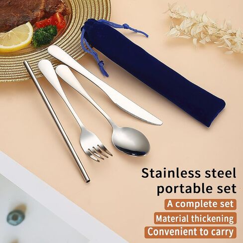 Kyraton Camping Silverware Set 4 Pieces with Portable Base, Stainless Steel Flatware Camping Utensil Set Travel Cutlery Set for Outdoor Picnic Office School Farm Work Lunch Box in Kuwait