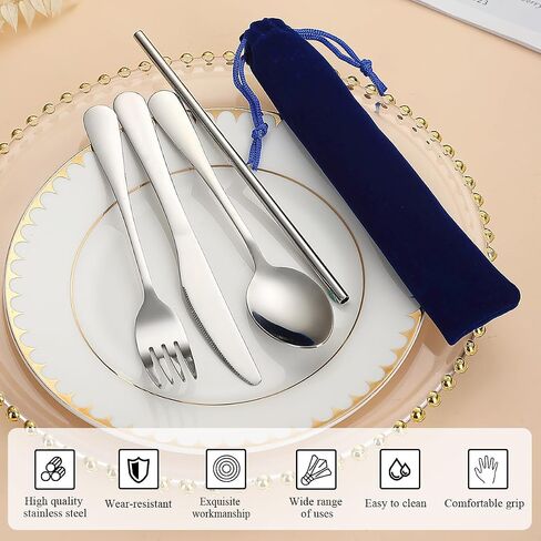 Kyraton Camping Silverware Set 4 Pieces with Portable Base, Stainless Steel Flatware Camping Utensil Set Travel Cutlery Set for Outdoor Picnic Office School Farm Work Lunch Box in Kuwait
