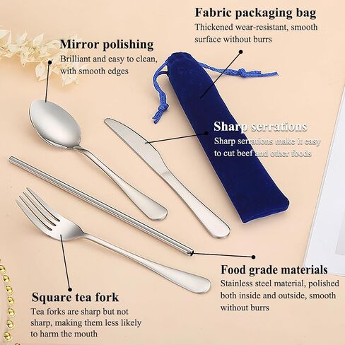 Kyraton Camping Silverware Set 4 Pieces with Portable Base, Stainless Steel Flatware Camping Utensil Set Travel Cutlery Set for Outdoor Picnic Office School Farm Work Lunch Box in Kuwait