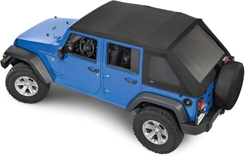 MasterTop SkyMaster بدون إطار Fastback Soft Top - يناسب Jeep Wrangler JK Unlimited 4 أبواب 2007-2018 - Jeep Wrangler Soft Top 4 أبواب - يتضمن أجهزة تجميع القوس - أسود MasterTwill in Kuwait