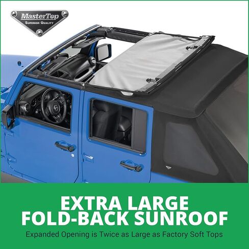 MasterTop SkyMaster بدون إطار Fastback Soft Top - يناسب Jeep Wrangler JK Unlimited 4 أبواب 2007-2018 - Jeep Wrangler Soft Top 4 أبواب - يتضمن أجهزة تجميع القوس - أسود MasterTwill in Kuwait