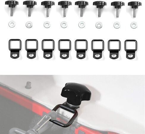JeCar 8 Hardtop Quick Removal Bolts Thumb Screws & 8 D Ring Tie Down Anchors Compatible with Jeep Wrangler 2007-2023 JK JKU JL JLU Sports Sahara Rubicon X Unlimited 2 4 Door Accessories, Black in Saudi Arabia