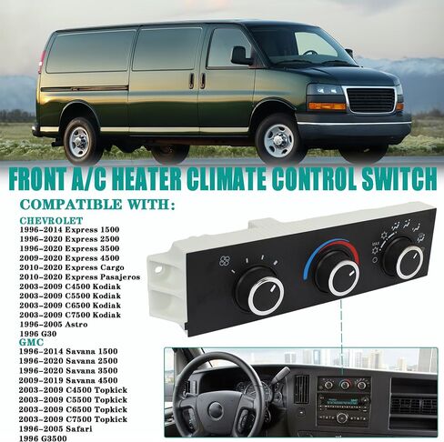 YzusGomumu 599-217 Front A/C Heater Climate Control Module Panel Switch Compatible with 1996-2020 Chevrolet Express 1500 2500 3500 4500 Kodiak GMC Savana Topkick Safari G3500 Replaces 15073274 in Saudi Arabia