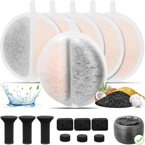6 Pack Cat Water Fountain Filters for Lite & Premium 2.5L Drinking Fountain, Activated Charcoal and Ion Exchange Resin for Water Filtration, Replacement Filter/Foam/Sponge for 84 fl oz Pet Fountain in Saudi Arabia