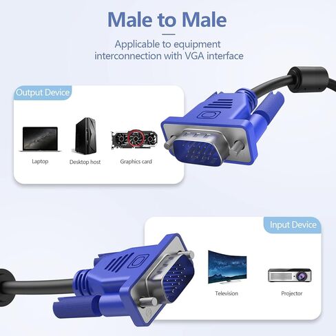 VGA to VGA Cable 10 feet, 15 pin 1080P Full HD Male to Male Monitor Cable for Computer PC Laptops TV Projectors in Kuwait