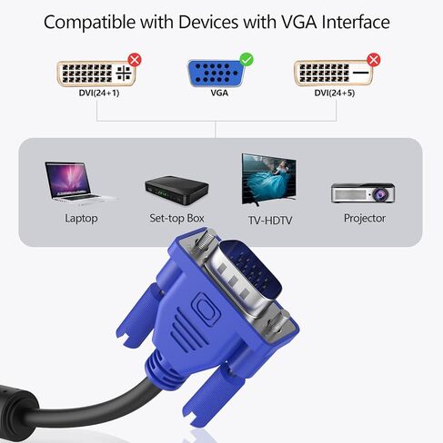 VGA to VGA Cable 10 feet, 15 pin 1080P Full HD Male to Male Monitor Cable for Computer PC Laptops TV Projectors in Kuwait