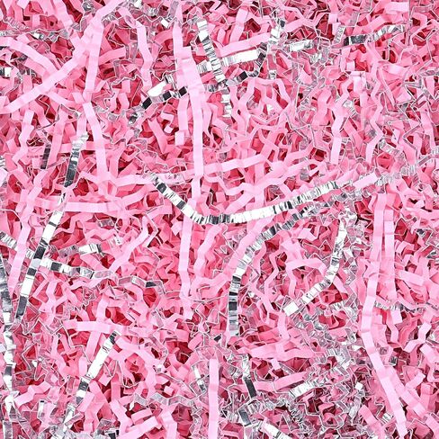 MYJJTYS Crinkle Cut Paper Shred Filler for Gift Box Baskets (1LB),Shredded Paper for Gift Wrapping Easter Basket Grass,Crinkle Paper for Packing Box Filling Color Mixing (Pink & Silver) in Saudi Arabia