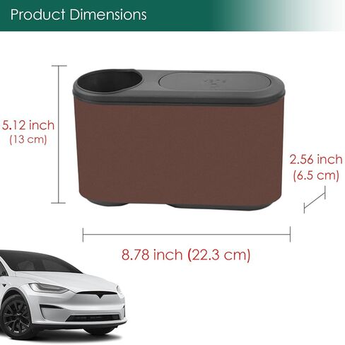 ONKENTET سلة المهملات وحامل الأكواب متوافق مع طراز Tesla 3 YXS شبه Cybertruck إكسسوارات جلدية داخلية منظم باب السيارة مع غطاء المقعد الخلفي وإدخال صندوق مناديل السيارة العالمي (بني) in Kuwait