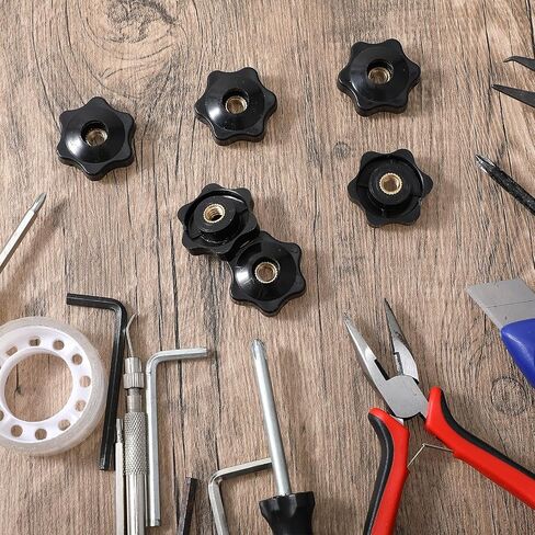 Andibro 6 Pcs 1/4"-20 Inch Threaded Knob, 6 Star Shape Screw-On Type Thru Knob Nuts Hand Tighten Clamping Knobs Black Female Thread for a Holding Jig in Saudi Arabia