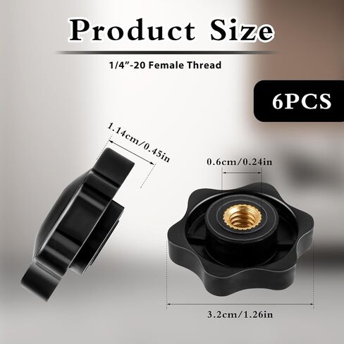 Andibro 6 Pcs 1/4"-20 Inch Threaded Knob, 6 Star Shape Screw-On Type Thru Knob Nuts Hand Tighten Clamping Knobs Black Female Thread for a Holding Jig in Saudi Arabia