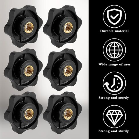 Andibro 6 Pcs 1/4"-20 Inch Threaded Knob, 6 Star Shape Screw-On Type Thru Knob Nuts Hand Tighten Clamping Knobs Black Female Thread for a Holding Jig in Saudi Arabia