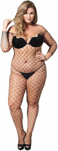 CanB Plus Size Fishnet Bodysuit Bodystocking الملابس الداخلية النسائية المثيرة بالإضافة إلى حجم الملابس الداخلية للنساء والفتيات in Kuwait