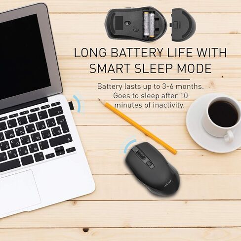 ماوس Macally 2.4G لاسلكي (بصري) مع جهاز استقبال ماوس USB لاسلكي - 6 أزرار و3 مستويات DPI قابلة للتعديل - يعمل مع أجهزة الكمبيوتر المحمولة التي تعمل بنظام Windows PC، وأجهزة الكمبيوتر المكتبية، وApple MacBook iMac، إلخ. in Kuwait