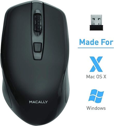 ماوس Macally 2.4G لاسلكي (بصري) مع جهاز استقبال ماوس USB لاسلكي - 6 أزرار و3 مستويات DPI قابلة للتعديل - يعمل مع أجهزة الكمبيوتر المحمولة التي تعمل بنظام Windows PC، وأجهزة الكمبيوتر المكتبية، وApple MacBook iMac، إلخ. in Kuwait