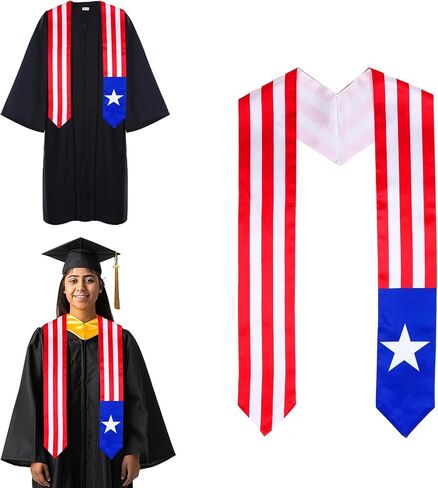TangFee Puerto Rico Flag Graduation Stole, Graduation Sash for Puerto Rican International Students in Saudi Arabia
