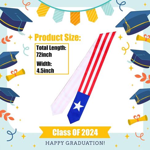TangFee Puerto Rico Flag Graduation Stole, Graduation Sash for Puerto Rican International Students in Saudi Arabia