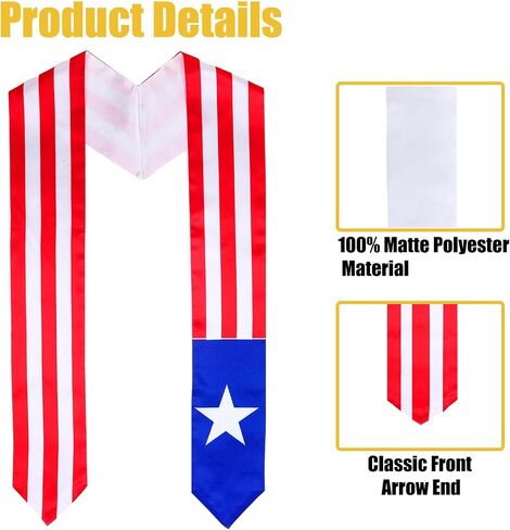 TangFee Puerto Rico Flag Graduation Stole, Graduation Sash for Puerto Rican International Students in Saudi Arabia