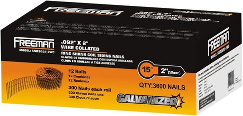 Freeman SNRSG92-2WC 15 Degree 2" Wire Collated Galvanized Ring Shank Coil Siding Nails (3600 Count) in Saudi Arabia
