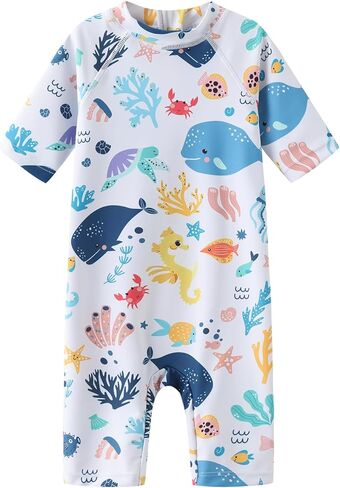 Moon Tree Baby Girls Rash Guard Swimsuits for Toddler Girls Short Sleeve Sunsuits One Piece Bathing Suits Beach Swimwear in Saudi Arabia
