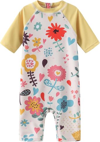 Moon Tree Baby Girls Rash Guard Swimsuits for Toddler Girls Short Sleeve Sunsuits One Piece Bathing Suits Beach Swimwear in Saudi Arabia