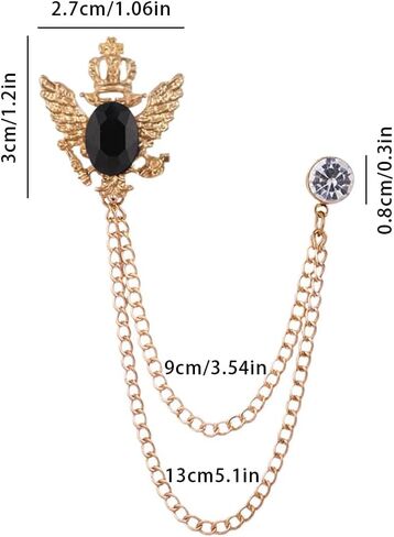Shuxy 2PCS الرجال بروش سلسلة معلقة بروش الحجر الأسود بالتفصيل مع نقش المعادن كريستال بروش البدلة مسمار طية صدر السترة دبوس حجر الراين دبوس الصدر دبوس بروش الزفاف، الذهب والفضة in Kuwait