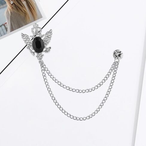 Shuxy 2PCS الرجال بروش سلسلة معلقة بروش الحجر الأسود بالتفصيل مع نقش المعادن كريستال بروش البدلة مسمار طية صدر السترة دبوس حجر الراين دبوس الصدر دبوس بروش الزفاف، الذهب والفضة in Kuwait