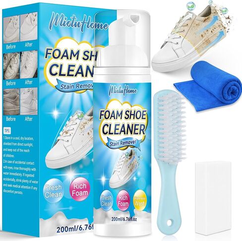 منظف ​​الأحذية، منظف الأحذية الرياضية بوزن 6.76 أونصة مع فرشاة الأحذية، منظف الأحذية البيضاء يزيل الأوساخ والبقع، مجموعة تنظيف الأحذية للأحذية البيضاء، الجلود، الحياكة، الأحذية الطويلة، القماش، القماش، التنس، منظف الأحذية المصنوعة من الجلد السويدي in Kuwait