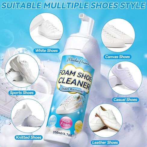منظف ​​الأحذية، منظف الأحذية الرياضية بوزن 6.76 أونصة مع فرشاة الأحذية، منظف الأحذية البيضاء يزيل الأوساخ والبقع، مجموعة تنظيف الأحذية للأحذية البيضاء، الجلود، الحياكة، الأحذية الطويلة، القماش، القماش، التنس، منظف الأحذية المصنوعة من الجلد السويدي in Kuwait
