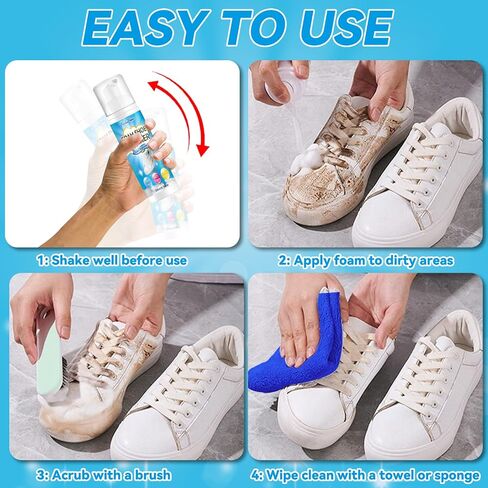 منظف ​​الأحذية، منظف الأحذية الرياضية بوزن 6.76 أونصة مع فرشاة الأحذية، منظف الأحذية البيضاء يزيل الأوساخ والبقع، مجموعة تنظيف الأحذية للأحذية البيضاء، الجلود، الحياكة، الأحذية الطويلة، القماش، القماش، التنس، منظف الأحذية المصنوعة من الجلد السويدي in Kuwait