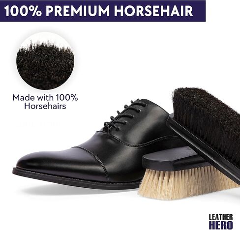 مجموعة تلميع الأحذية الجلدية من ليذر هيرو - مجموعة تلميع الأحذية الفاخرة للرجال مع صندوق خشبي لتلميع الأحذية، وفرشاة احترافية لشعر الخيل، وأدوات تطبيق، وقماش لامع - مجموعة كاملة لتلميع الأحذية in Kuwait
