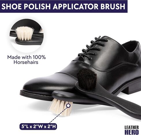 مجموعة تلميع الأحذية الجلدية من ليذر هيرو - مجموعة تلميع الأحذية الفاخرة للرجال مع صندوق خشبي لتلميع الأحذية، وفرشاة احترافية لشعر الخيل، وأدوات تطبيق، وقماش لامع - مجموعة كاملة لتلميع الأحذية in Kuwait