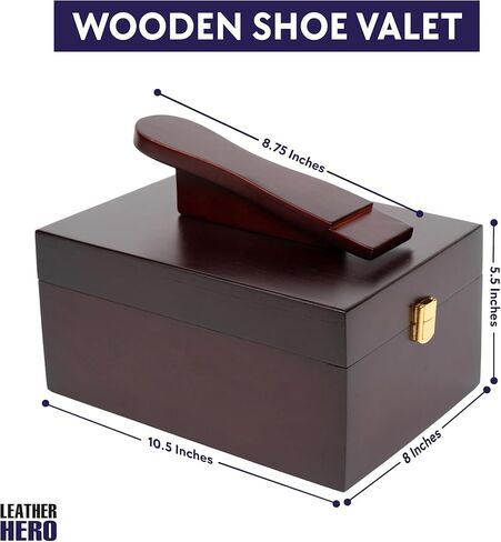 مجموعة تلميع الأحذية الجلدية من ليذر هيرو - مجموعة تلميع الأحذية الفاخرة للرجال مع صندوق خشبي لتلميع الأحذية، وفرشاة احترافية لشعر الخيل، وأدوات تطبيق، وقماش لامع - مجموعة كاملة لتلميع الأحذية in Kuwait