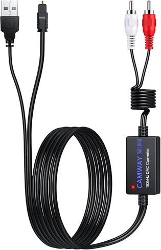 محول صوت رقمي إلى تناظري من CAMWAY، محول بصري إلى RCA، SPDIF إلى RCA، محول DAC 192 كيلو هرتز، كابل صوت 5.7 قدم، Toslink بصري إلى محول صوت RCA in Kuwait