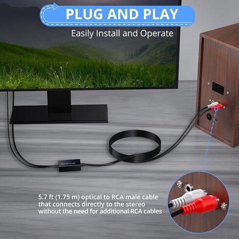 محول صوت رقمي إلى تناظري من CAMWAY، محول بصري إلى RCA، SPDIF إلى RCA، محول DAC 192 كيلو هرتز، كابل صوت 5.7 قدم، Toslink بصري إلى محول صوت RCA in Kuwait