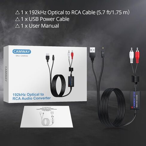 محول صوت رقمي إلى تناظري من CAMWAY، محول بصري إلى RCA، SPDIF إلى RCA، محول DAC 192 كيلو هرتز، كابل صوت 5.7 قدم، Toslink بصري إلى محول صوت RCA in Kuwait