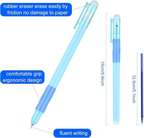Dacono 12 Erasable Pens Blue - Friction Pens with Rubbers on the End - Erasable Ballpoint Pen for Smooth Writing and Easy Corrections - Ideal for Students, Professionals, School Supplies Office in Kuwait