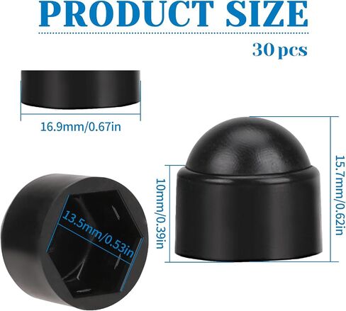 30 PCS Bolt Nut Protective Cap Hex Head Bolt Covers M8×13mm Dome Plastic Bolt Caps Black Hexagonal Dome Protective Cap Exposed in Saudi Arabia