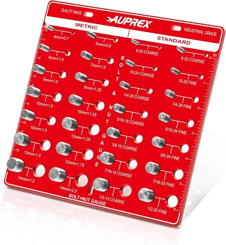 AUPREX Thread Checker,28 Bolt and Nut Identifier Gauges,14 Metric & 14 Standard Sizes Nut and Bolt Thread Gauge with Solid Aluminum Board-Red in Saudi Arabia