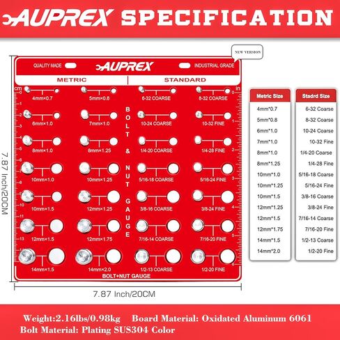 AUPREX Thread Checker,28 Bolt and Nut Identifier Gauges,14 Metric & 14 Standard Sizes Nut and Bolt Thread Gauge with Solid Aluminum Board-Red in Saudi Arabia