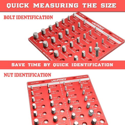 AUPREX Thread Checker,28 Bolt and Nut Identifier Gauges,14 Metric & 14 Standard Sizes Nut and Bolt Thread Gauge with Solid Aluminum Board-Red in Saudi Arabia