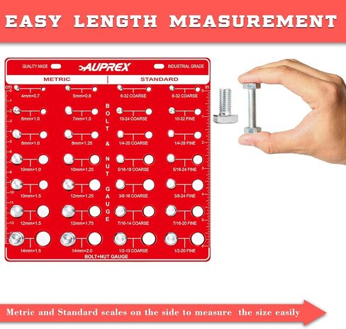 AUPREX Thread Checker,28 Bolt and Nut Identifier Gauges,14 Metric & 14 Standard Sizes Nut and Bolt Thread Gauge with Solid Aluminum Board-Red in Saudi Arabia