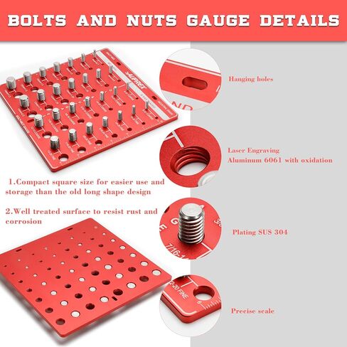 AUPREX Thread Checker,28 Bolt and Nut Identifier Gauges,14 Metric & 14 Standard Sizes Nut and Bolt Thread Gauge with Solid Aluminum Board-Red in Saudi Arabia
