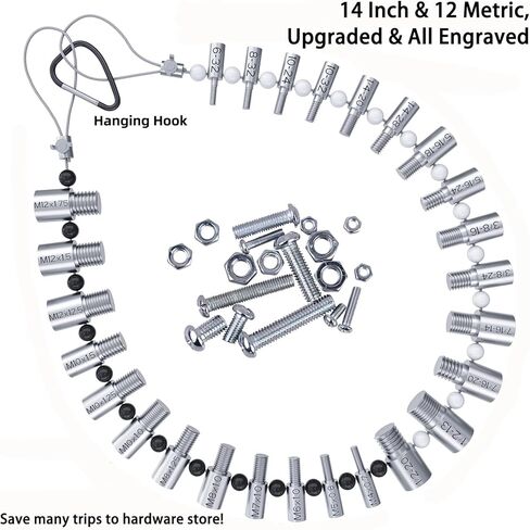 مدقق خيط الصواميل والمسمار بوصة ومتري، 26 حجم مسمار ذكر/أنثى ومقياس الخيط، معرف خيط المسمار 14 بوصة و12 متري - فحص سريع والتحقق من الحجم ودرجة الخيط لجوز الترباس in Kuwait