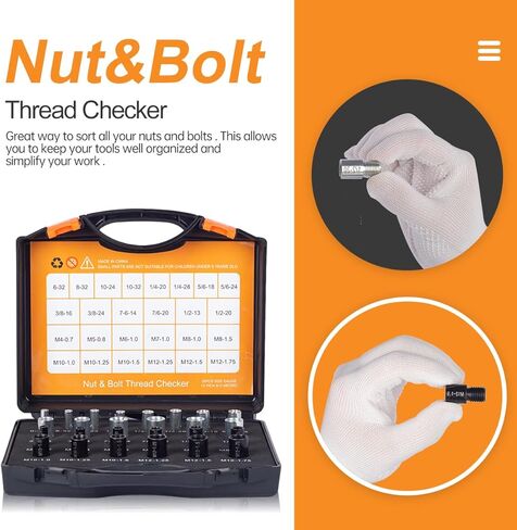 مدقق خيط الصواميل والترباس - صندوق فحص الخيط العملي - سهل الاستخدام لمدقق الخيط القياسي والمتري - صندوق قياس معرف الترباس والصواميل المضغوط - 44 مقياسًا للذكور / الإناث in Kuwait